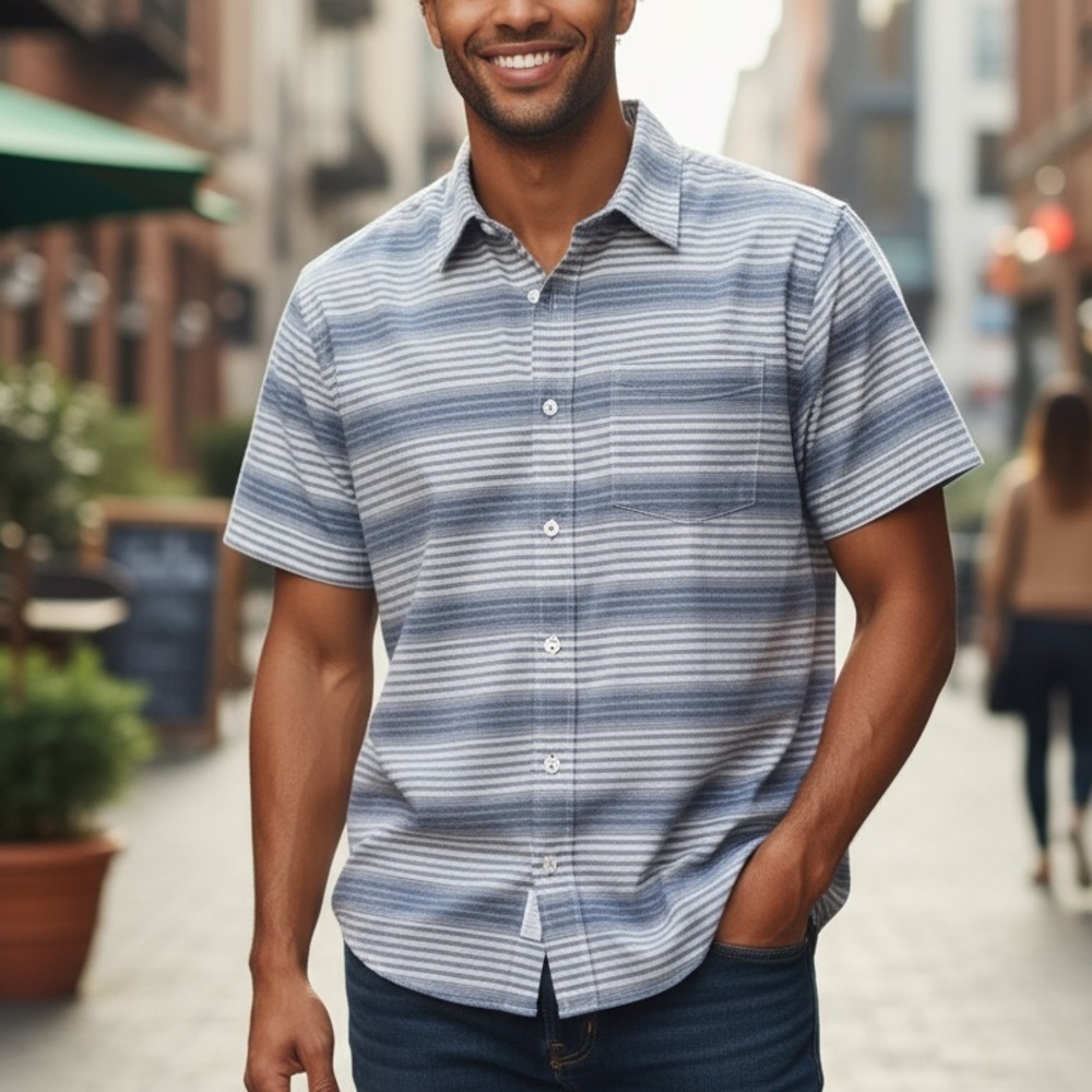Bonobos Riviera Striped Short Sleeve Button Down Blue White Mens Slim XXL
